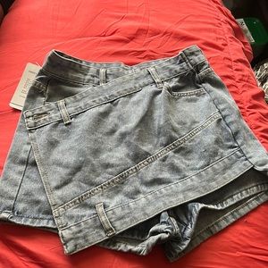 Light blue short denim mini skirt